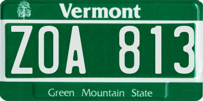 VT license plate ZOA813