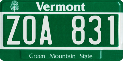 VT license plate ZOA831