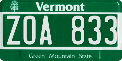 VT license plate ZOA833