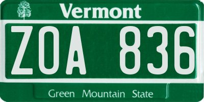 VT license plate ZOA836