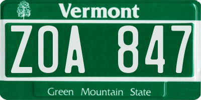 VT license plate ZOA847