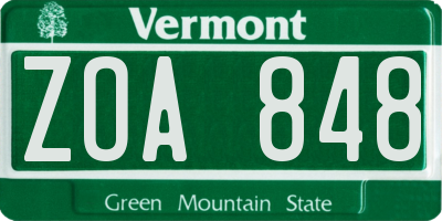 VT license plate ZOA848