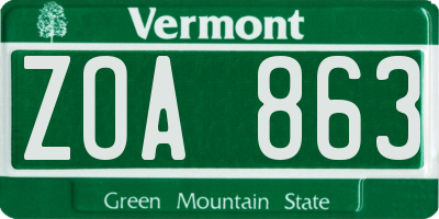 VT license plate ZOA863