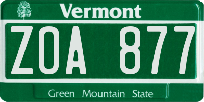 VT license plate ZOA877