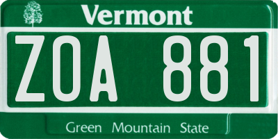 VT license plate ZOA881