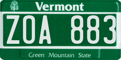 VT license plate ZOA883