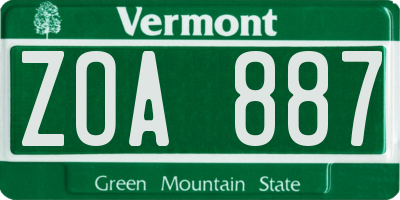 VT license plate ZOA887