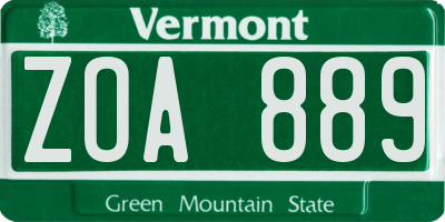 VT license plate ZOA889