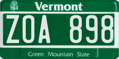 VT license plate ZOA898