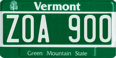 VT license plate ZOA900