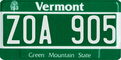 VT license plate ZOA905