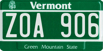 VT license plate ZOA906