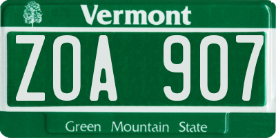 VT license plate ZOA907