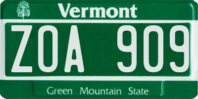 VT license plate ZOA909