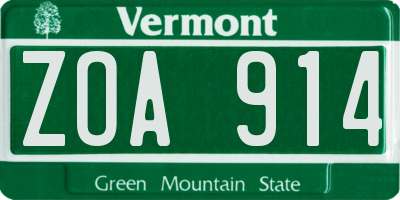 VT license plate ZOA914
