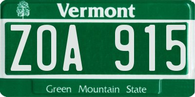 VT license plate ZOA915