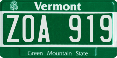 VT license plate ZOA919