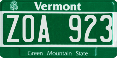 VT license plate ZOA923