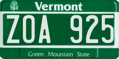 VT license plate ZOA925