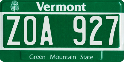 VT license plate ZOA927