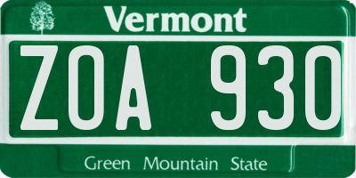VT license plate ZOA930
