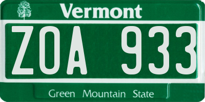 VT license plate ZOA933