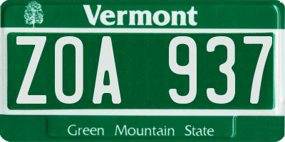 VT license plate ZOA937