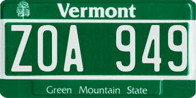 VT license plate ZOA949