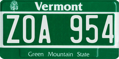 VT license plate ZOA954