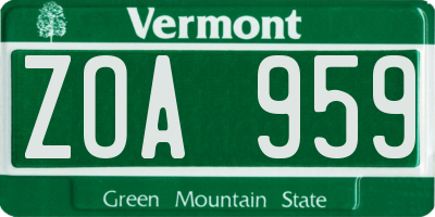 VT license plate ZOA959