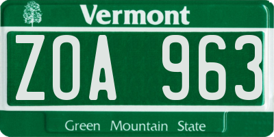 VT license plate ZOA963