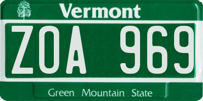 VT license plate ZOA969