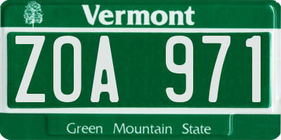 VT license plate ZOA971