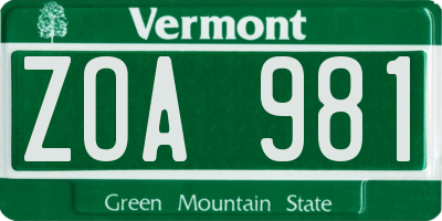 VT license plate ZOA981