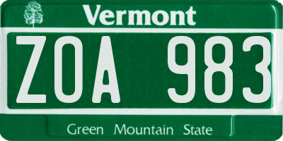 VT license plate ZOA983