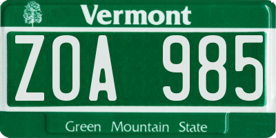 VT license plate ZOA985