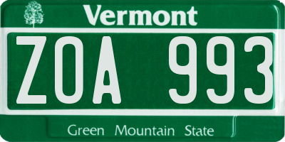VT license plate ZOA993