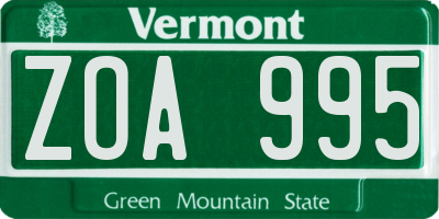 VT license plate ZOA995