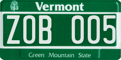 VT license plate ZOB005