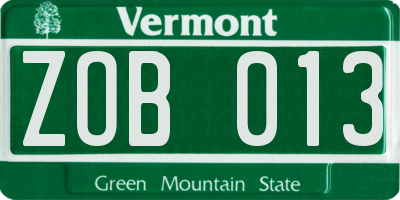 VT license plate ZOB013