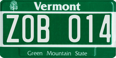 VT license plate ZOB014