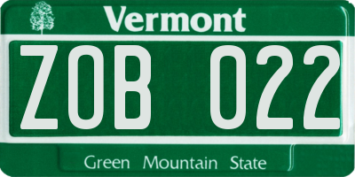 VT license plate ZOB022
