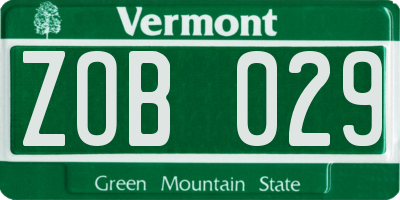VT license plate ZOB029