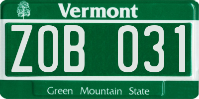 VT license plate ZOB031