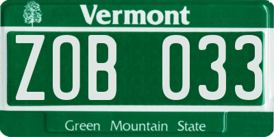 VT license plate ZOB033