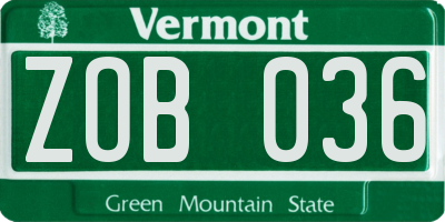 VT license plate ZOB036