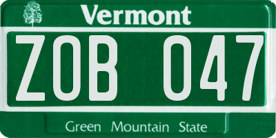 VT license plate ZOB047