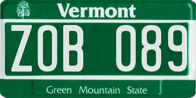VT license plate ZOB089