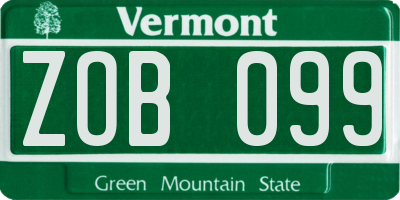 VT license plate ZOB099
