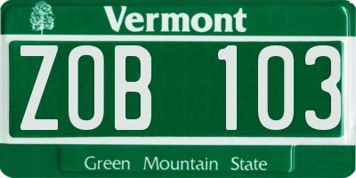 VT license plate ZOB103